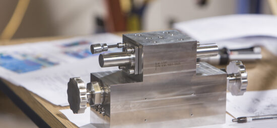 Closeup photograph of a class 1 valve that is going through commercial grade dedication for use in a nuclear facility