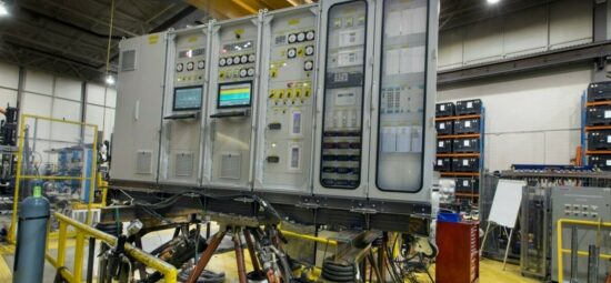 A seismic table with a large control panel mounted onto it ready for testing