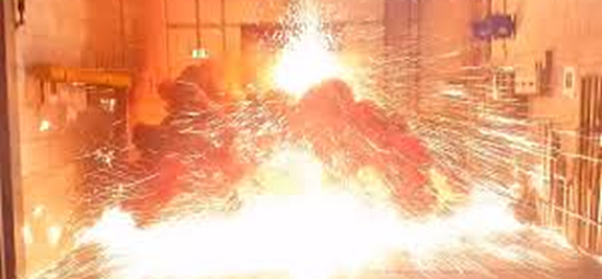 Action photograph of a cable exploding during a controlled destructive test