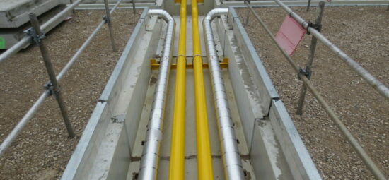 An outdoor piping run