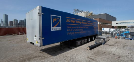 Photograph of Kinectrics' AC High Voltage Resonant Test System field testing unit