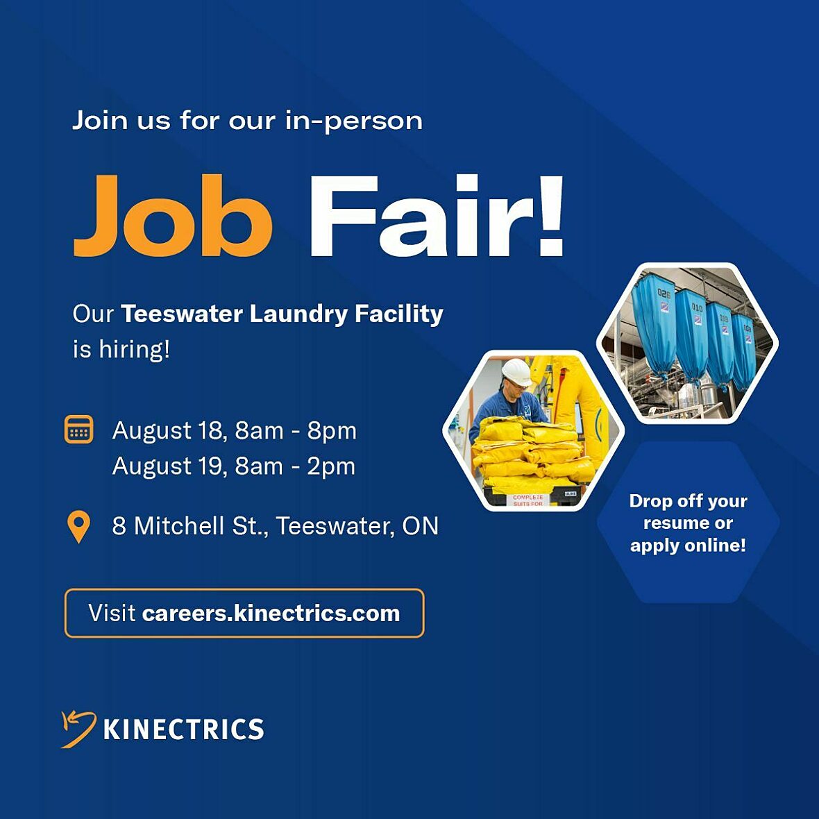 Promotional banner for Kinectrics 2023 Teeswater job fair