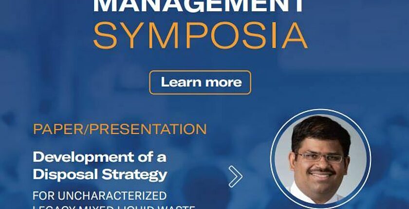 Kinectrics panel titled "Development of a Disposal Strategy for Uncharacterized Legacy Mixed Liquid Waste, with Sriram Suryanarayan"