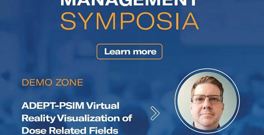 Kinectrics panel titled "ADEPT-PSIM Virtual Reality Visualization of Dose Related Fields, featuring Matthew Smith"