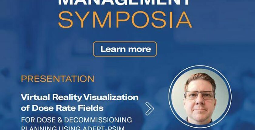 Kinectrics panel titled "Virtual Reality Visualization of Dose Rate Fields for Dose & Decommissioning Planning Using ADEPT-PSIM, with Matthew Smith"