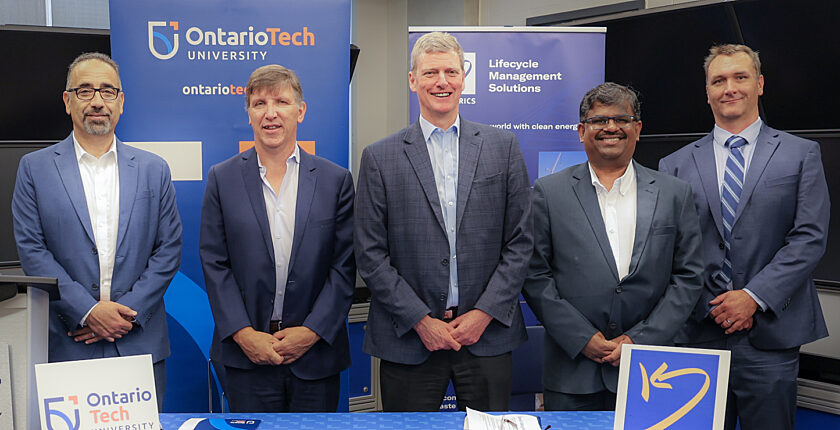 Kinectrics and Ontario Tech representatives at signing memorandum of understanding