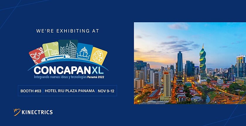 Kinectrics promotional banner titled "CONCAPAN XL Integrando Neuvas Ideas Y Tecnologias Panama 2022"