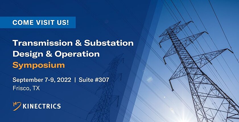 Kinectrics promotional banner titled "Transmission and Substation Design & Operation Symposium"