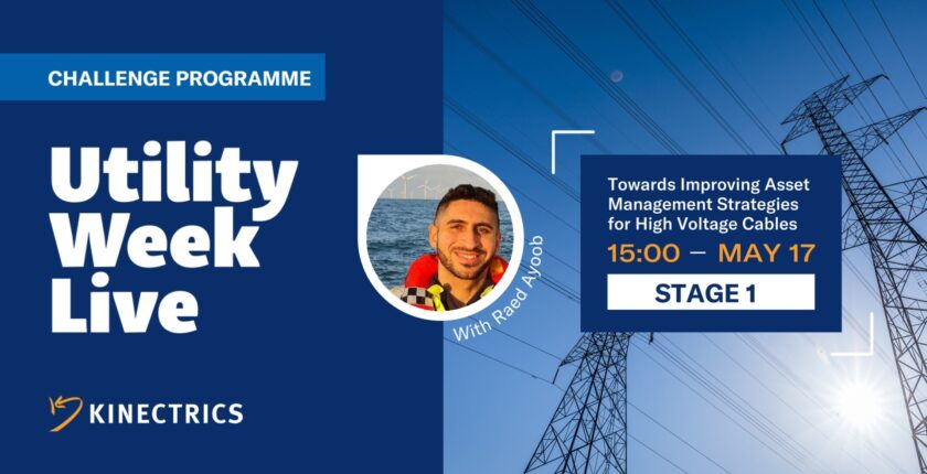 Kinectrics panel titled "Towards Improving Asset Management Strategies for High Voltage Cables, with Raed Ayoob"
