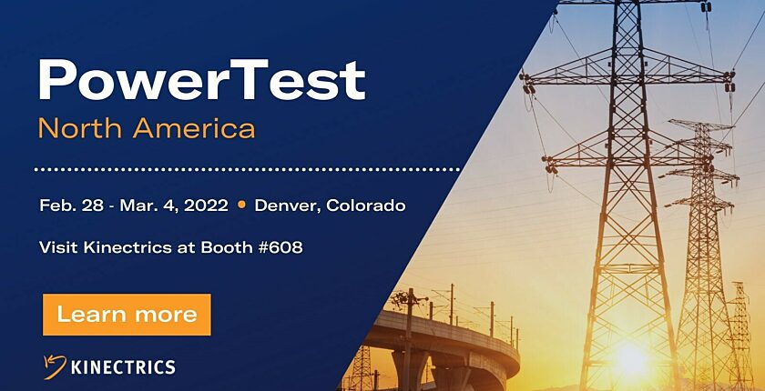 Kinectrics promotional banner titled "PowerTest North America"