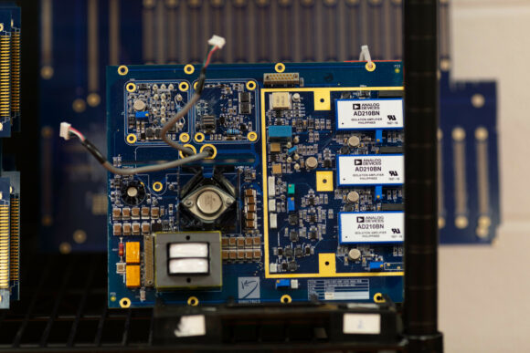 Closeup photograph of a circuit board that has been reverse engineered