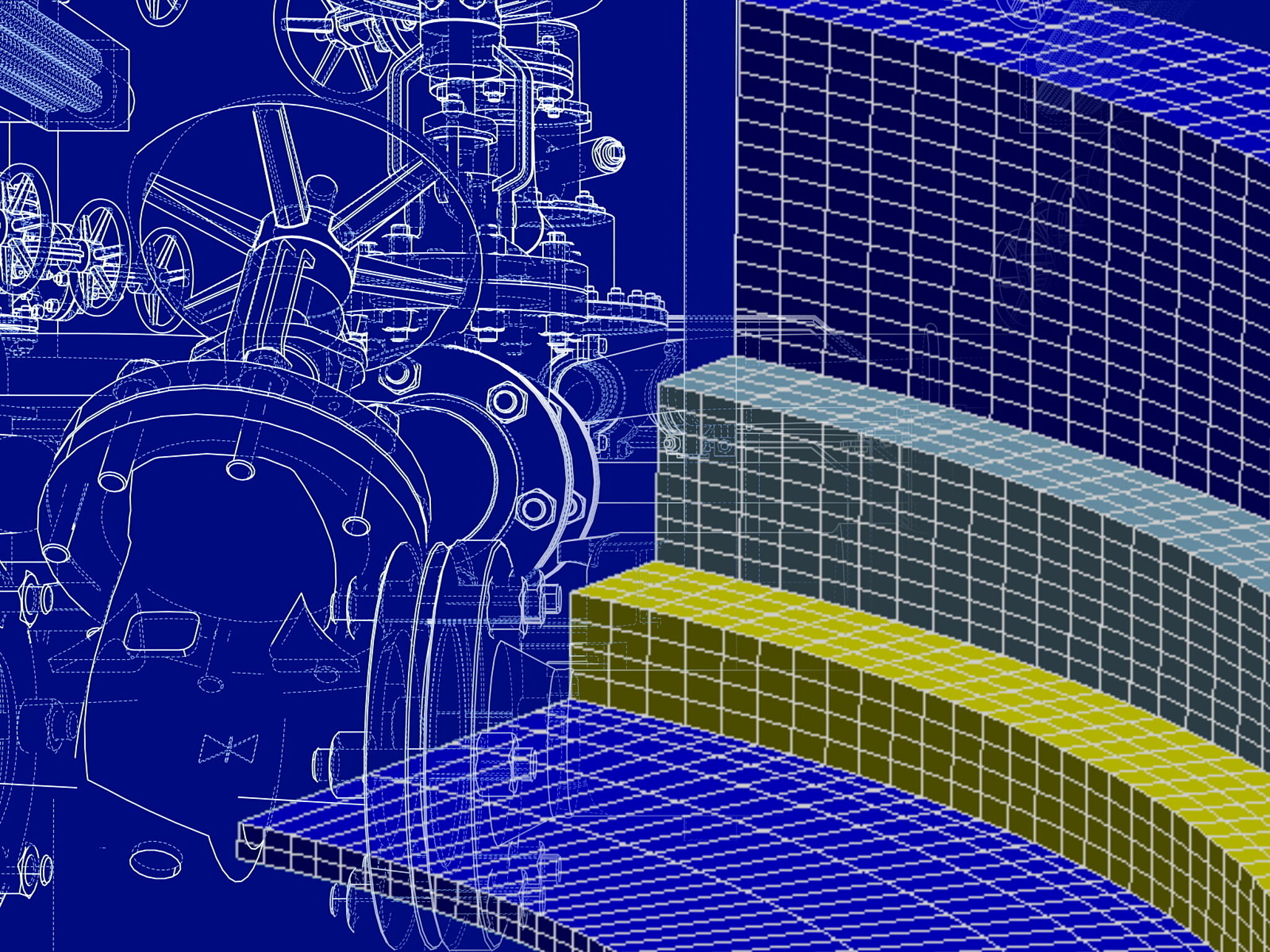 Computer generated image of a component and the stresses arising in it.