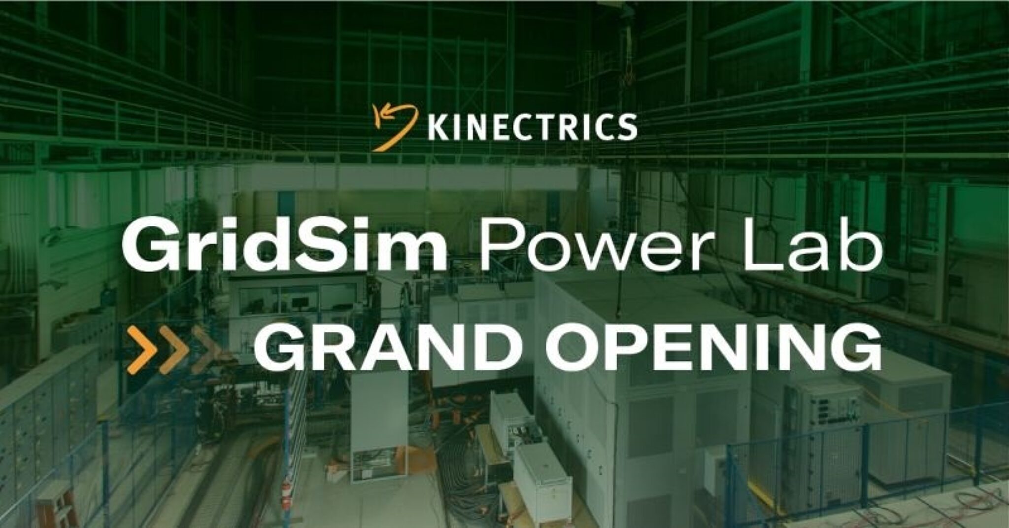 Kinectrics promotional banner titled "GridSim Power Lab Grand Opening"