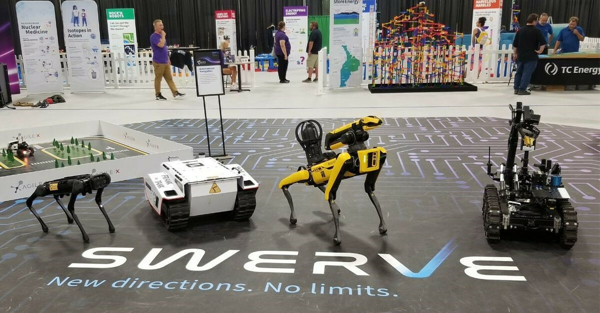Photograph of various robots in attendance at SWERVE 2022